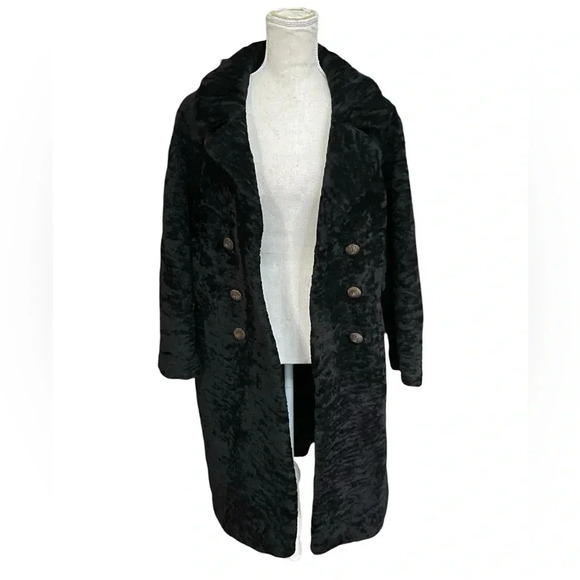 Gimbels Vintage Union Made Black Fur Coat Peacoat buttons - Picture 1 of 11